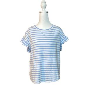 Crown & Ivy Preppy Short Sleeve Crewneck Shirt Blue White Stripe Women’s Large